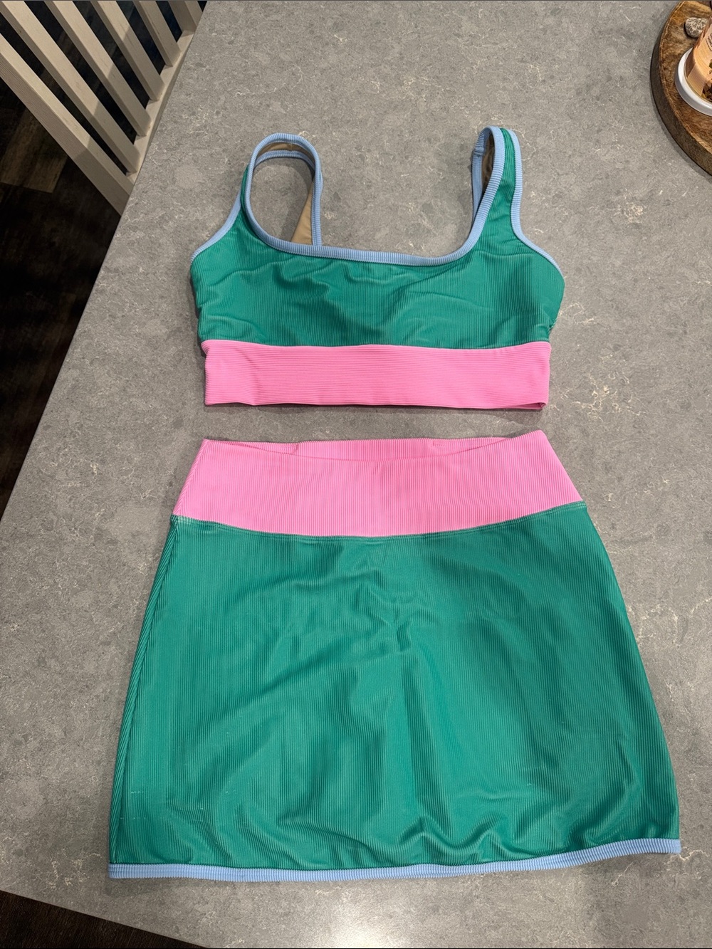 LainSnow Green and Pink Sport Skirt Set